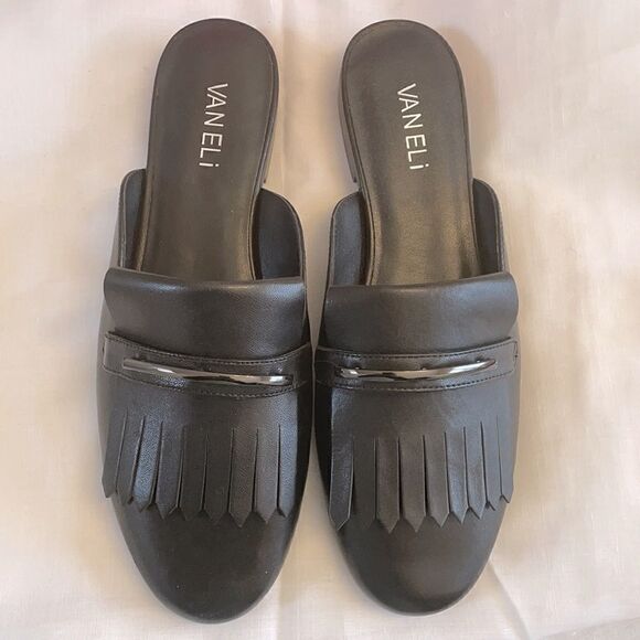 VANELI BLACK LEATHER MULES.  NEW - Picture 2 of 8